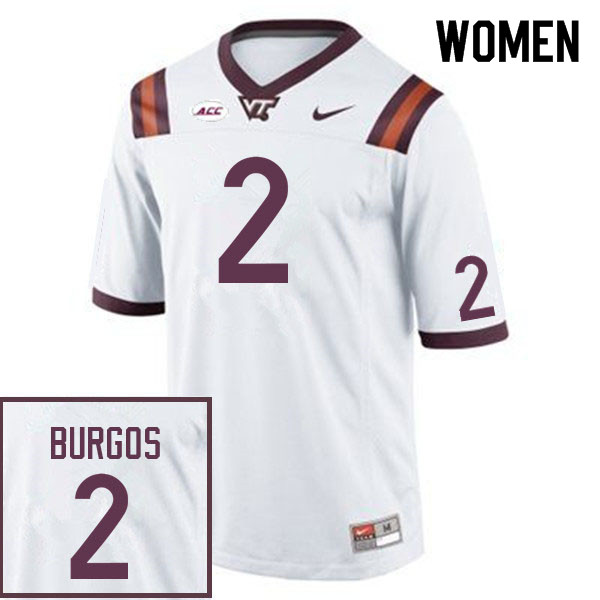 Women #2 Keyshawn Burgos Virginia Tech Hokies College Football Jerseys Sale-White - Click Image to Close